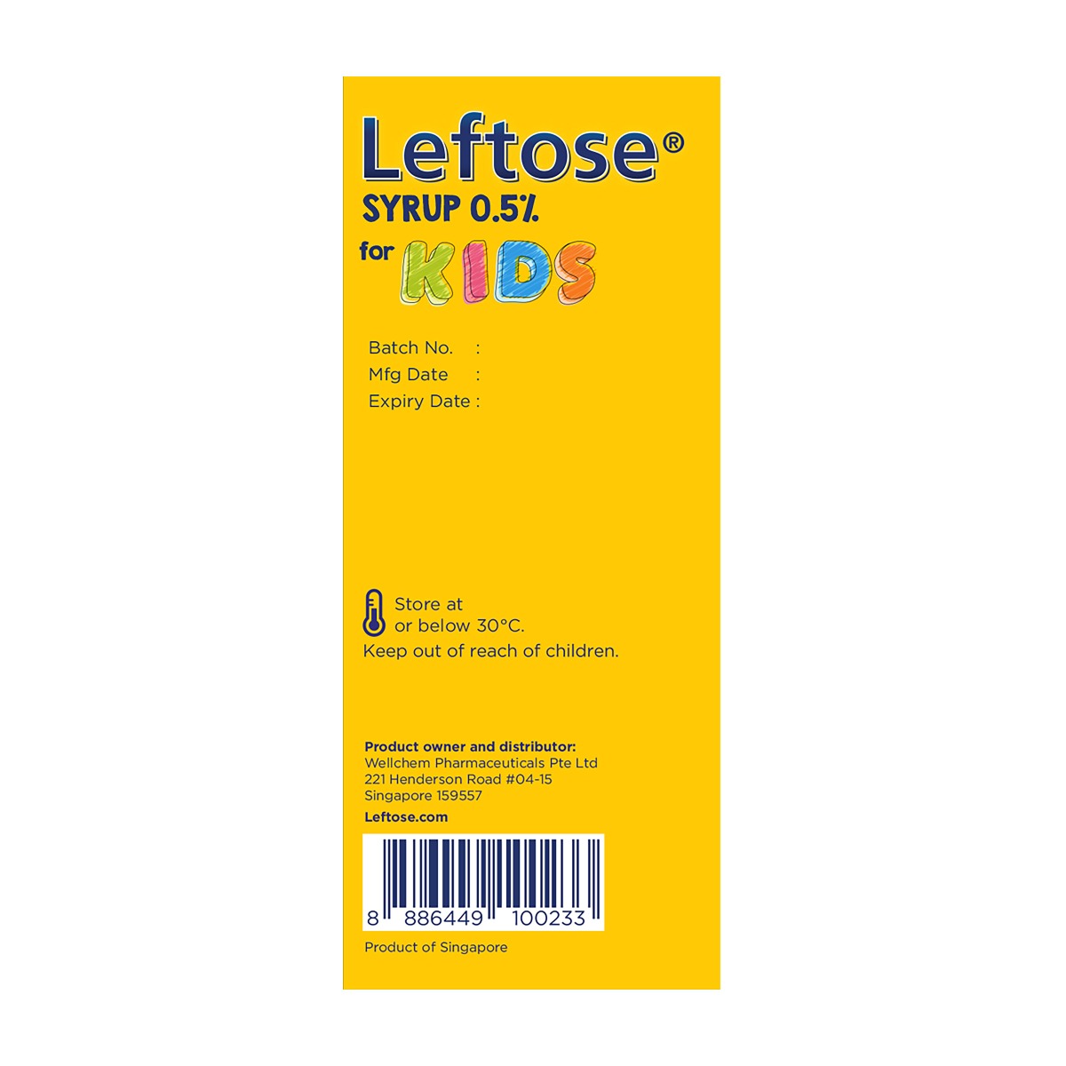 Leftose Syrup For Kids 100ml: Lysozyme Hydrochloride