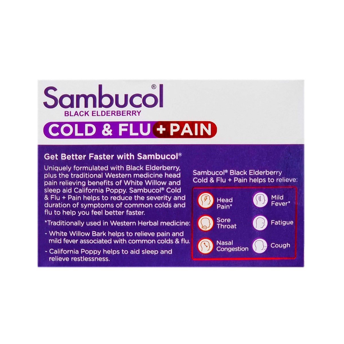 Sambucol Black Elderberry Cold & Flu + Pain Relief Capsules 24's